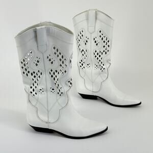 Vtg 80s Leather Western Cowgirl Boots Cutout Detail Pull On Boho Hippie Size 7